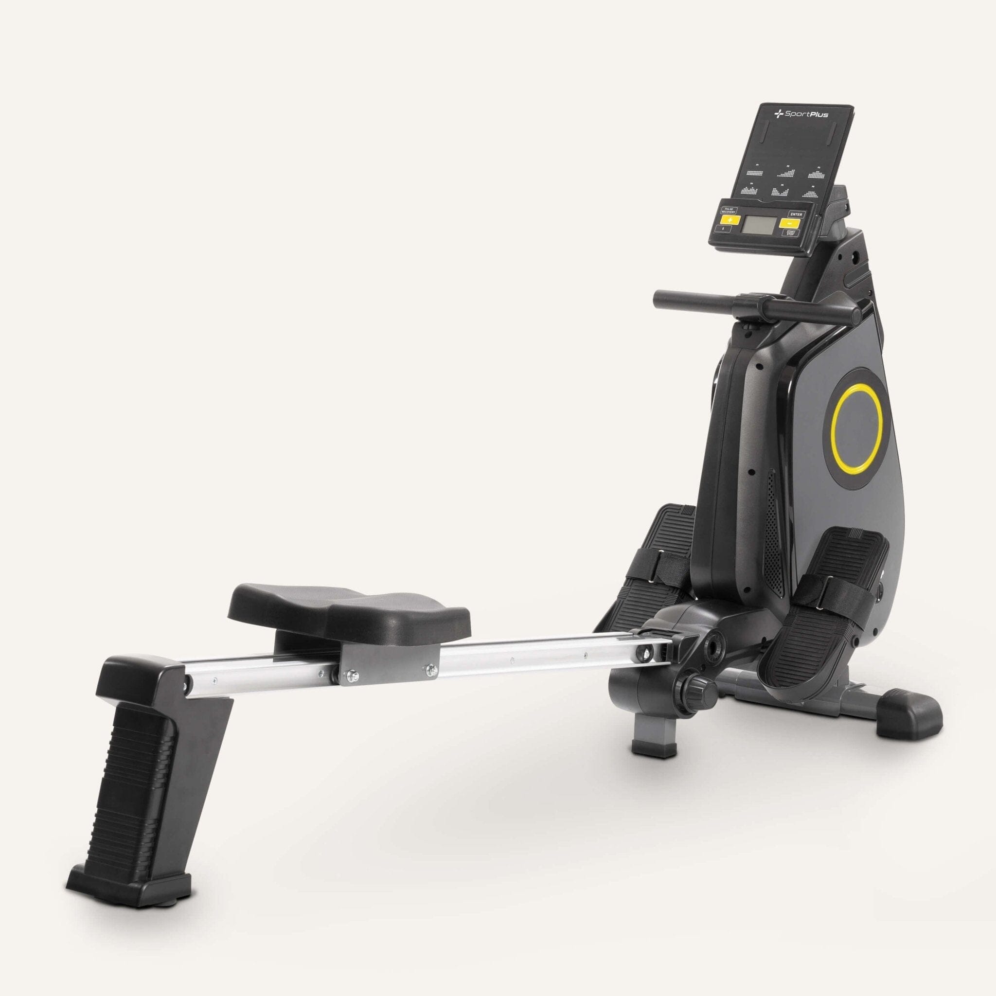 Moderner Ruderergometer mit App-Kompatibilität SP-MR-030-iE SportPlus Black/Sun 